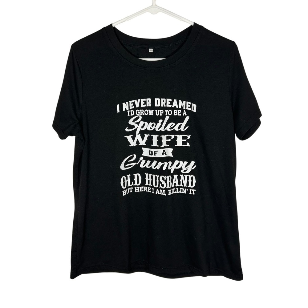 Spoiled Wife Grumpy Old Husband Black Graphic Tee Shirt Size L Short Sleeve